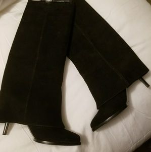 Givenchy black  nubuck pant leg tall boots